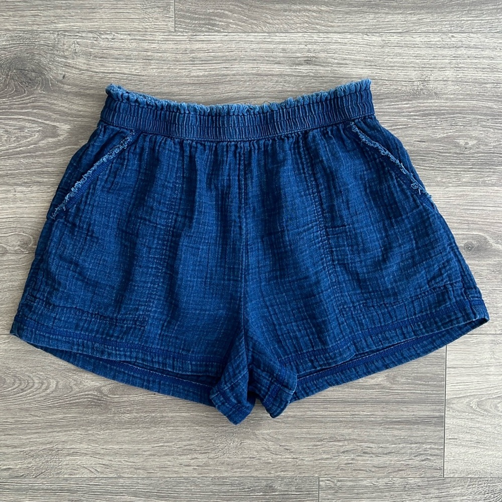 AERIE High Waisted Pool To Party Shorts Gauze Dark Blue 100% Cotton Medium EUC